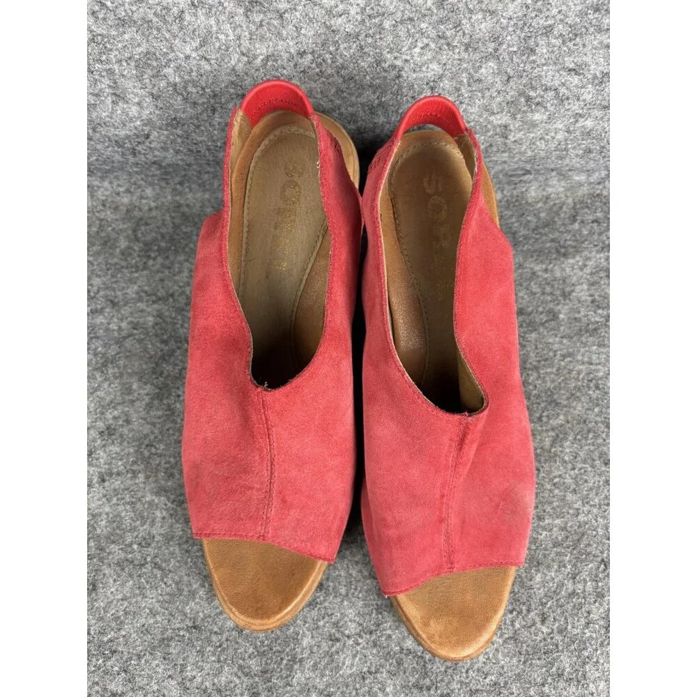 Sorel Joanie II Slingback Wedge Sandals Womens Size 9.5 Red Suede Shoes Open Toe